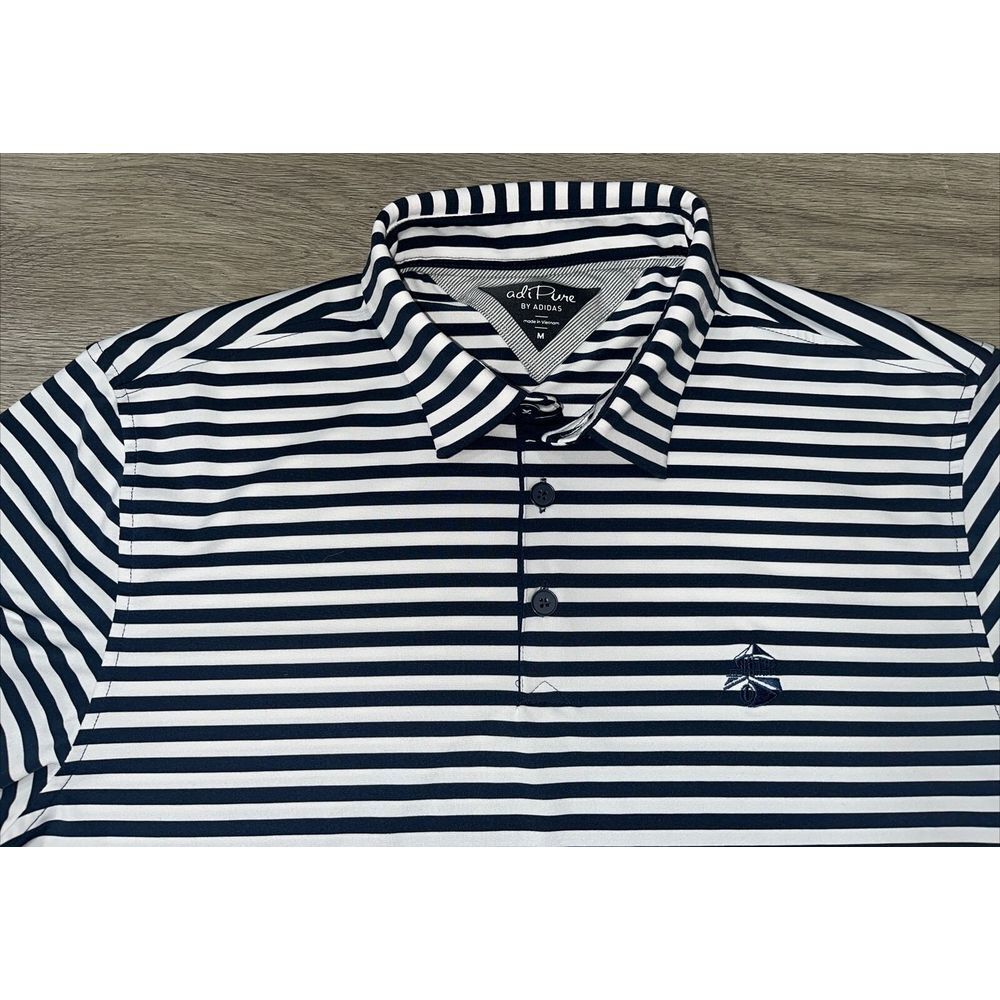 Adidas Adipure Polo Blue White Striped Stretch Golf Shirt MENS SIZE Medium